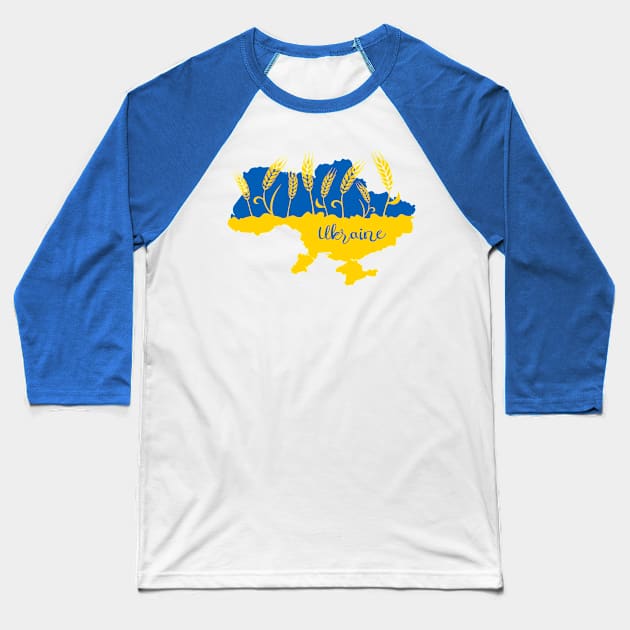 Map of Ukraine decorated with wheat ear in Ukrainian flag colors Baseball T-Shirt by Cute-Design